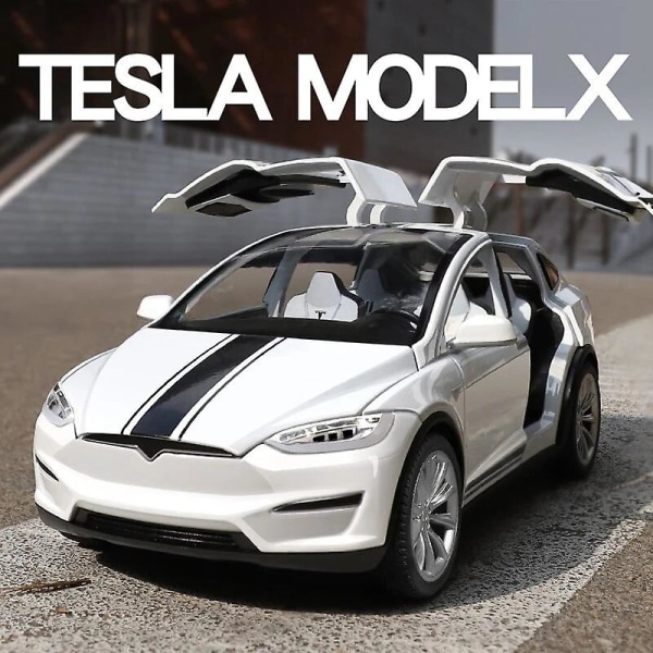 1/24 Tesla Model X Gullwing Alloy Model Car Diecast Scale Metal Collection Køretøjslegetøjsmodel Lyd og lys Drenge Legetøjsbilgave White with box CHINA