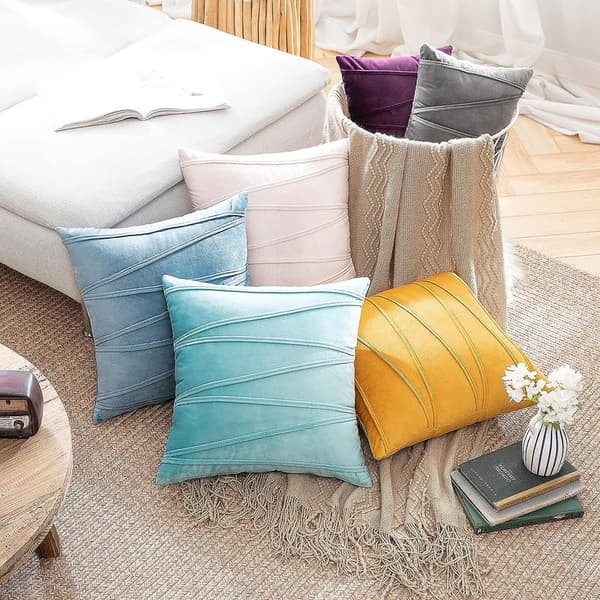 2-pack Boho Sammet Kuddfodral Dekorativa Mjuka Enfärgade Utomhuskuddar för Soffa Säng 45x45 cm Blå