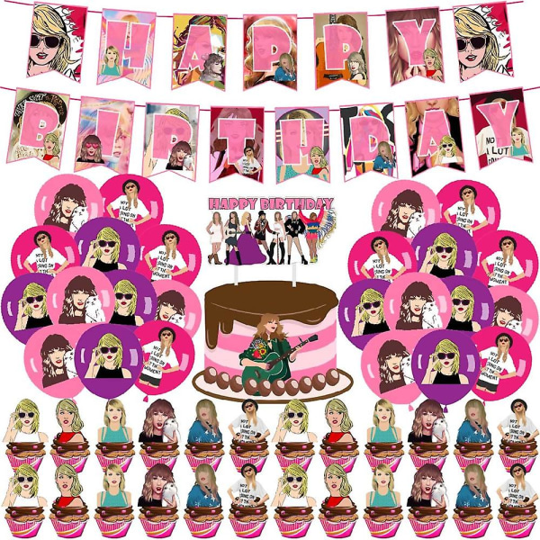 Taylor Swift syntymäpäiväjuhlatarvikkeet Banner Balloons Cake Topper Set Cartoon Taylor Party Favor