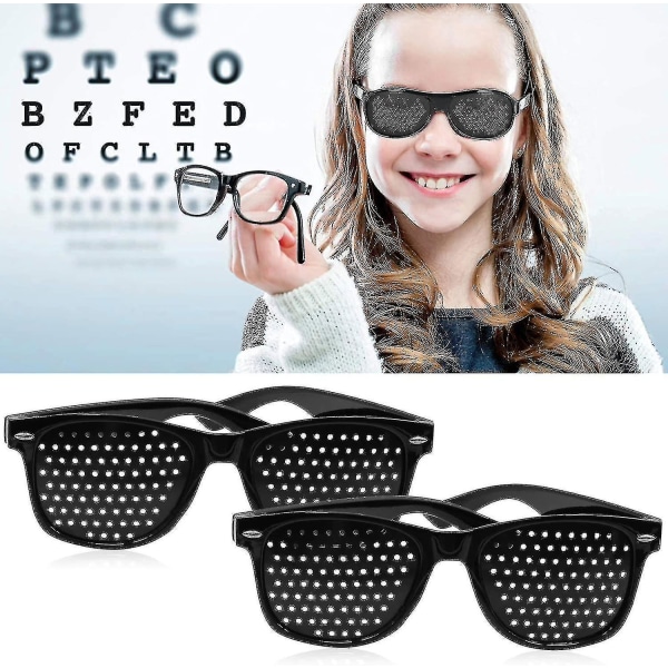 2-pak Pinhole-briller til forbedring af synet, sorte unisex-synsstyrkende nålehulsbriller_c