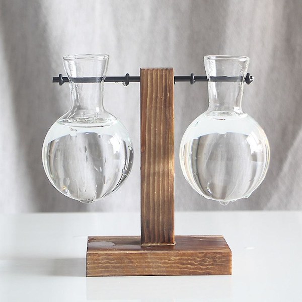 Spara 30 % Skrivbord Glas Planter Glödlampa Vas Glödlampa Växt Terrarium Retro Massivt Trä Stativ AU Wood A3
