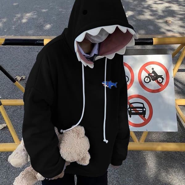 Sjov Haj Patch Hættetrøje Hyggelig Og Stilfuld Sporty Afslappet Løs Trendy Par Pullover til Efterår Blue M
