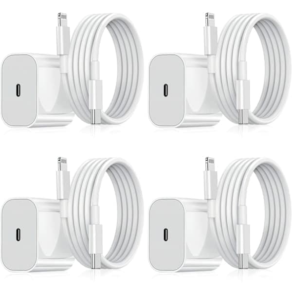 iPhone Hurtigoplader 20W USB-C Strømadapter med Kabel, Hvid, 4-pak iPhone 4-pak iPhone 4-pak 4-pack iPhone
