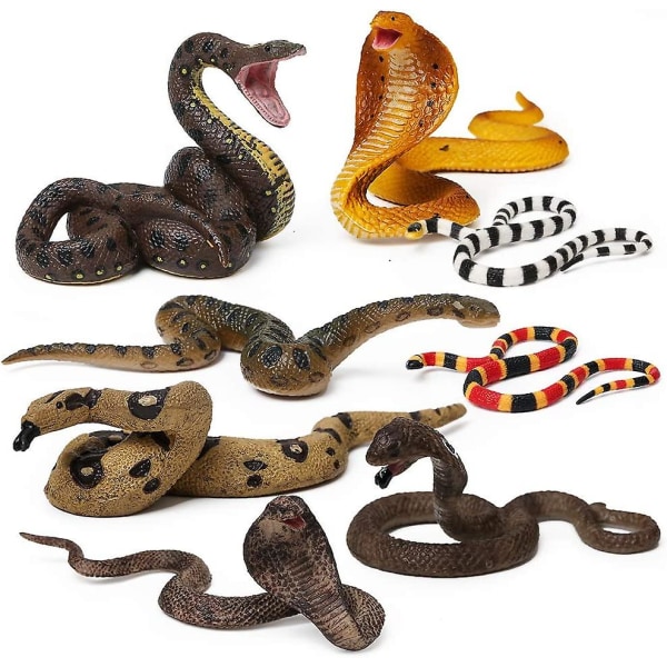 8 stk falske slanger leketøysfigurer Realistiske falske slangeprank gummi slange rekvisitter Skremmende slangeleke skremme fugler, kobra slange, Boa Constrictor, Coral Snake, R