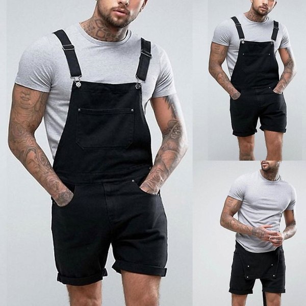 Herr Plus Pocket Jeans Overall Jumpsuit Streetwear Overall Suspender Byxor Black S