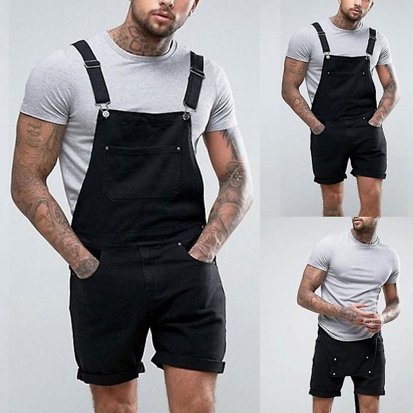 Herre Plus Lomme Jeans Overall Jumpsuit Streetwear Overall Suspender Bukser Black S