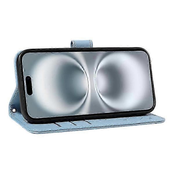 Kompatibel med iPhone 16 Läderfodral Plånboksfodral Maskrosavtryck Azure