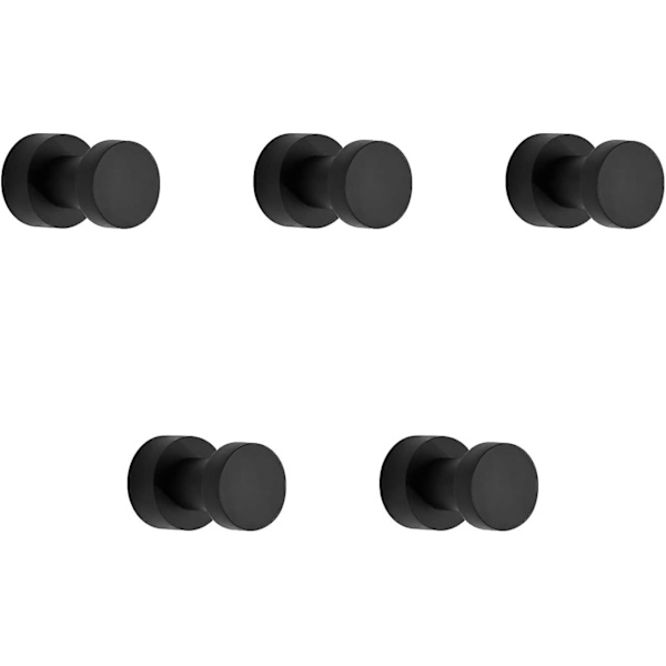 Matte sorte håndklædekroge 5 pakker med rustfrit metal frakke- og badekåbekroge, klæbende eller vægmonterede kroge til badeværelse