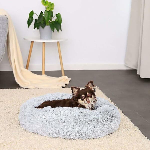 Vinterkampanj, rund hundbädd kattbädd munkbädd 50 cm (m) ljusgrå
