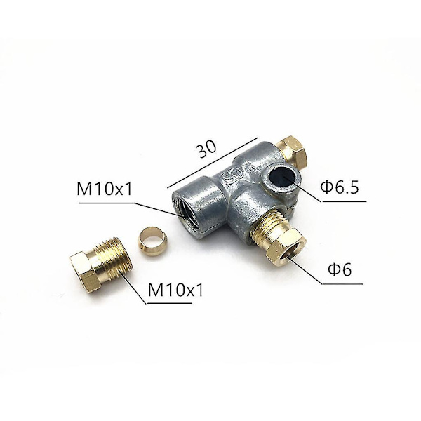 Hydraulisk bremsekobling T-stykke 3-veis for T-stykke bremserør med 3 hannmuttere Silver