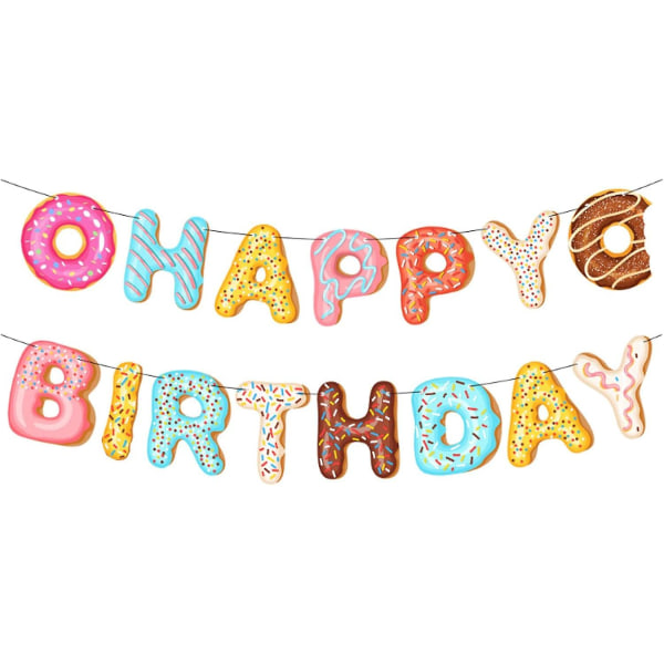 Donut Happy Birthday Banner Tema Bursdagsfest. Passer for barns bursdager og velkomstbabyfestutstyr