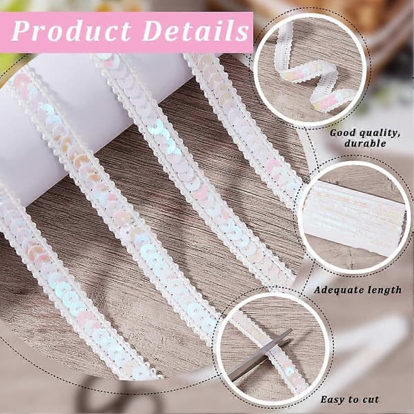 Hvit Paljett Perle Stoff Bånd Kant Flat Bling Metallisk Glitter Polyester Paljetter Perlet Gimp Blonde Stripe Bulk