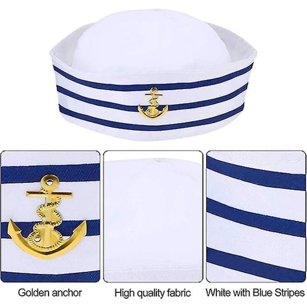 6 deler blå og hvite sjømannshatter Sjømannshatter for barn Kostymetilbehør, festkjolefest (klassisk stil)