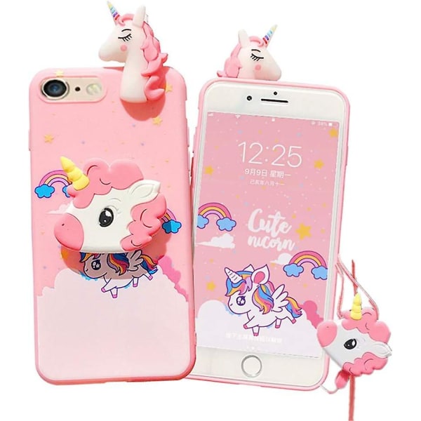 Unicorn etui til Iphone 7/8/se 2020 4.7 med snorreb, sødt elastisk Kickstand beskyttende etui (pink)