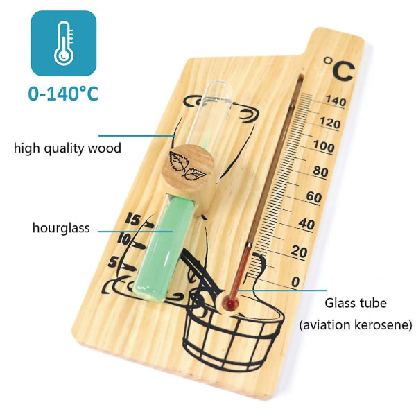 2 i 1 Bastutermometer Sand Timer Timglas Trä Termometer Temp Mätare