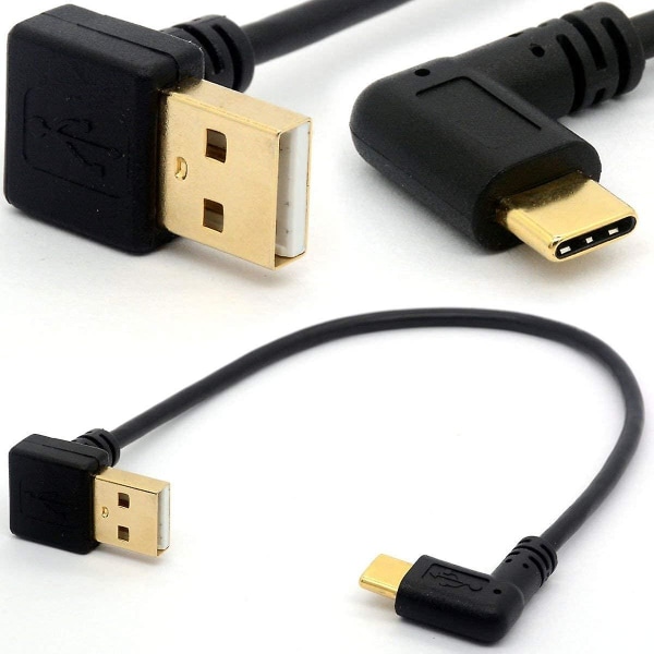 Kullattu USB C-kaapeli 90 asteen USB 2.0 -tyyppiin C Oikealle/vasemmalle kulmikas urosjalkainen jatkojohdon tiedonsiirtosynkronointijohto (90, tyyppi C-nyste A alas)