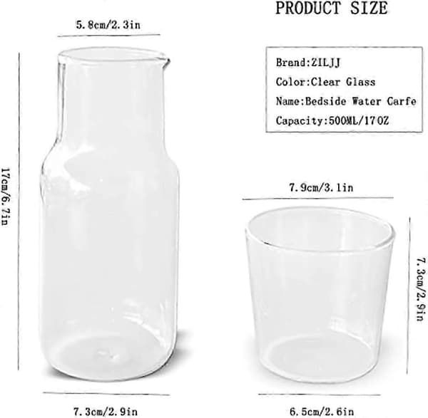 Vandkaraffel og glassæt til natbord 500 ml (17 oz) 2025