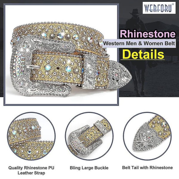 Rhinestone-bälte för män kvinnor Western Cowboy Cowgirl Bling Studded Läderbälte för jeansbyxor