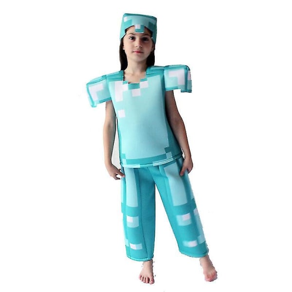 Minecraft Cosplay Maskeraddräkt för Barn Pojkar Flickor Festdräkt Presenter LightBlueTop  Pant  Cap L 8-10Y 125-135cm