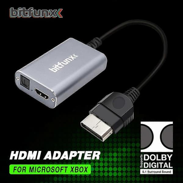 Bitfunx HDMI-sovitin XBOX Classic -retropelikonsoleille HD-kaapeli tukee 5.1 Dolby Digital -tilaääntä Adapter för Xbox