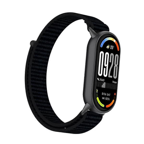 Håndledsrem kompatibel med Xiaomi Smart Band 10 / 9 / 8 Magic Tape Nylon Loop Urrem Black