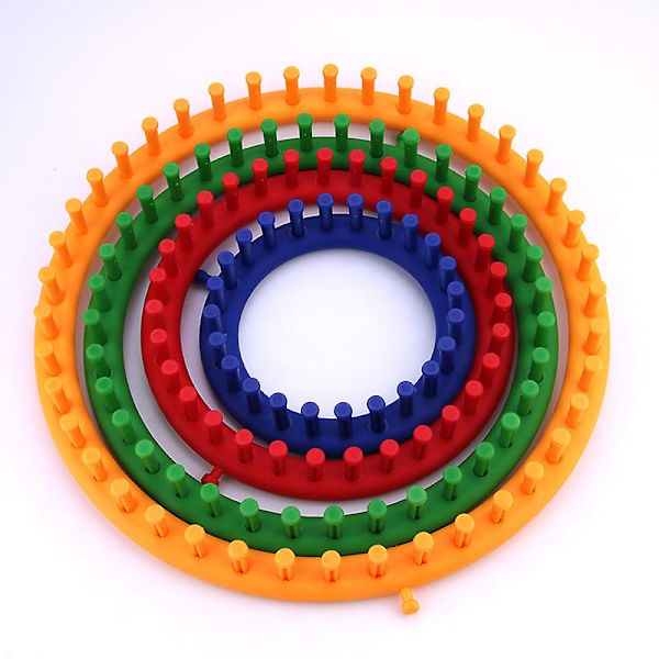Runda stickningsringar i plast med virknål och nål - Storlekar 14/19/24/29 cm - Stickningsring för stol, stickningsring, radmätare, stickning för vävning,