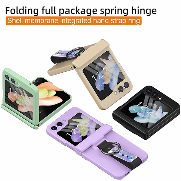 Z Flip 5 Ring Case, tynd hængselbeskyttelse stødsikkert etui til Samsung Galaxy Z Flip 5 med håndrem og ring Gold