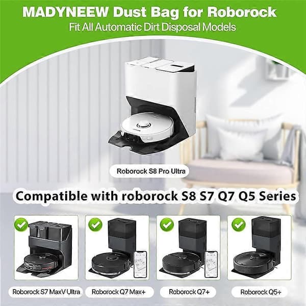 8 st Dammsugarpåsar för Roborock S8+ / S8 Pro Ultra Dammsugarpåse