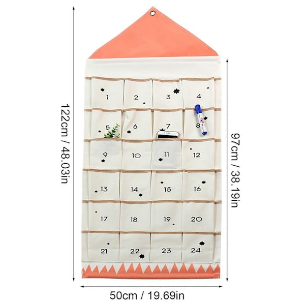 Joulukalenteri 24 taskulla, seinälle ripustettava pussi kodin joulukoristeluun Pink