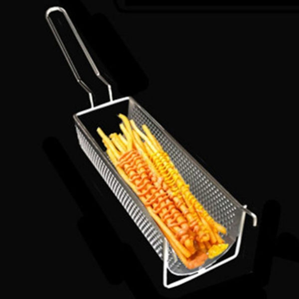 Fritert kurv i rustfritt stål, lang pommes frites-beholder, best for pommes frites, potetgull, klemme