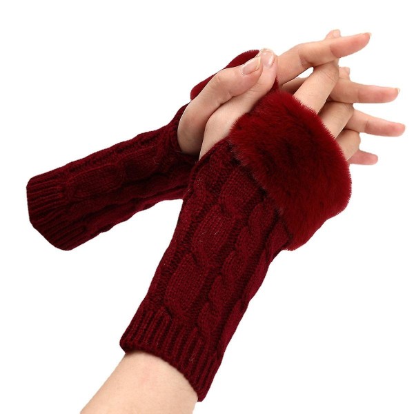 Strikket flip-up kort kvinnelig par arm erme halvfinger åpen finger ull holde varmen hansker Khaki