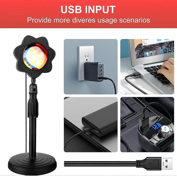 Solnedgangslampe, 16 moduser solnedgangslampe med fjernkontroll, regnbueprojeksjonslampe USB LED-projektorlampe