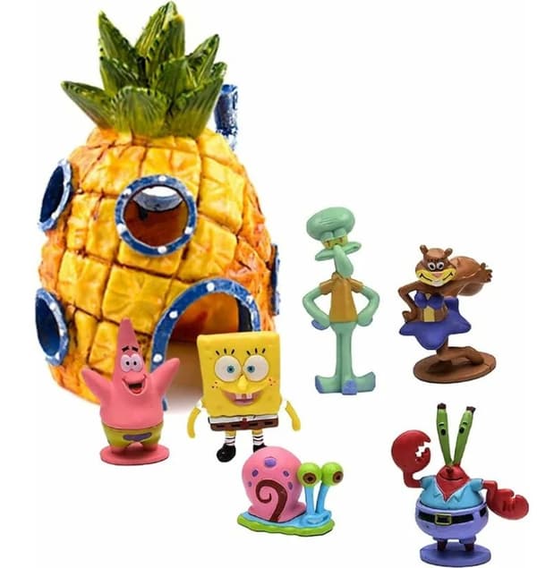 Sett med 7 akvariedekorasjoner, Spongebob Squarepants akvariedekor