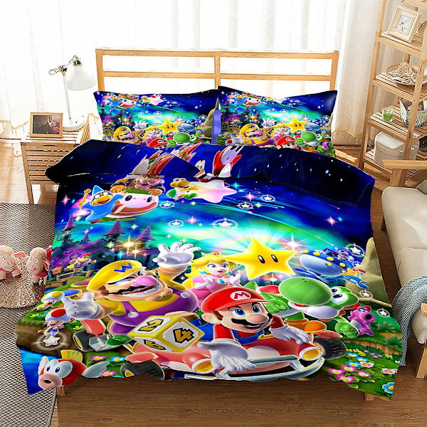 3D-trykt Super Mario sengetøysett dynetrekk dynetrekk putetrekk barn julegave A017 UK SINGLE 135x200cm
