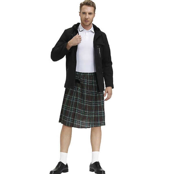 Irländsk rutig grön kilt - skotsk St Patrick's grön plisserad kostym tartan kjol kilts kläder för män och kvinnor brown L