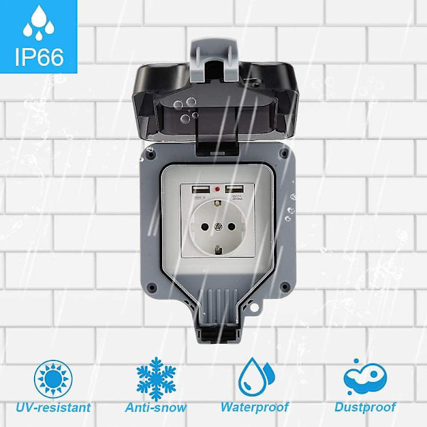 Outdoor Socket for Garden Weatherproof USB Socket Wall Mounted