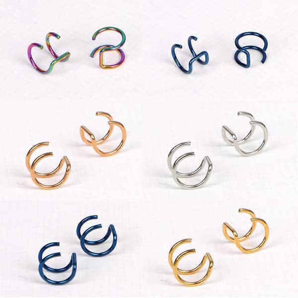 Titanium 2 Ringar Öronmuddar Clips On Helix Broskring Ingen Piercing Kroppssmycken Black