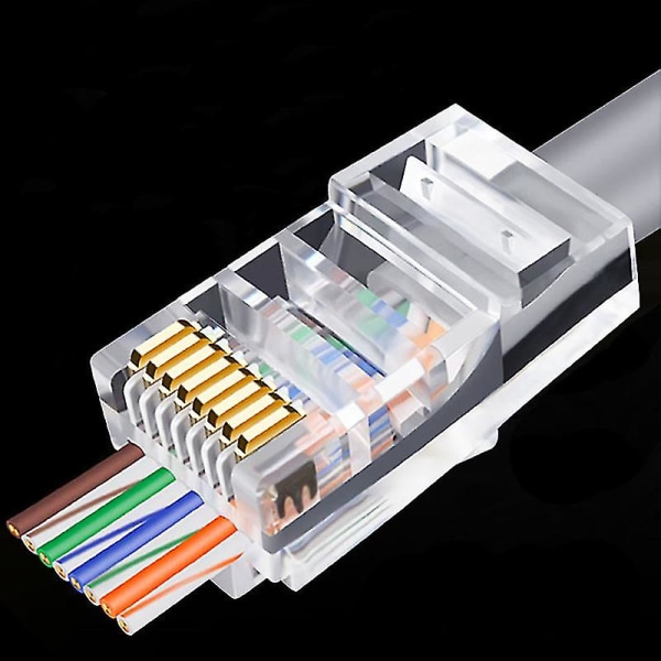 100 st Rj45-kontakt 6u guldpläterad Pass Through Ethernet-kablar Modul Plug Network Rj-45 Crystal