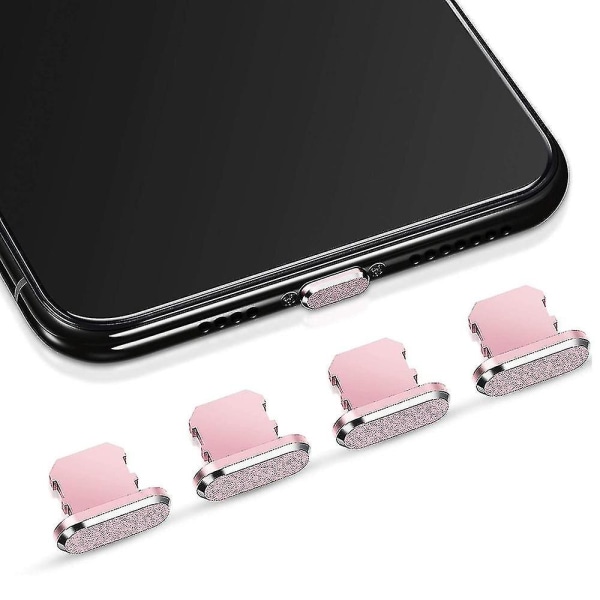 4 stk antistøvplugger som er kompatible med Iphone, beskytter ladedeksel Pink