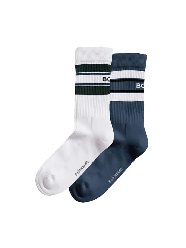 Core Cotton Crew Socks 2-pak - Blå/hvid 41-45