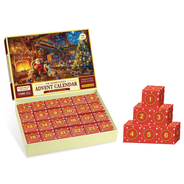 Julepuslespill Adventskalender 2023, 1008 Puslespillbrikker 24 Dagers Julekalender Nedtelling