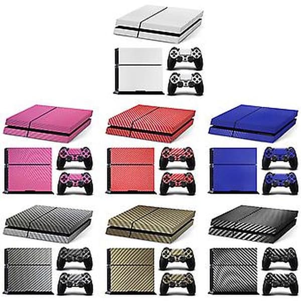 Console Carbon Fiber Skin Sticker Wrap Controller Dustproof Vinyl Protective Decal Case Cover for PS4 (White)