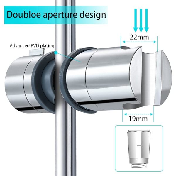 Justerbar handduschhållare, duschhållare för glidstång 16-19 mm ytterdiameter i krompläterad ABS-plast (grå)