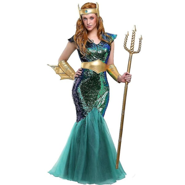 Oldgræsk Poseidon Cosplay Sea Sirene Havfrue Dronning Kostume Halloween Fancy Dress Karneval Kostume Til Mænd Kvinder Women XL