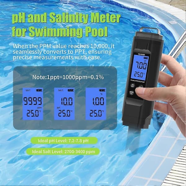 5 i 1 Digital Vandkvalitetstester Pen Salinitet/PH/Temp/EC/TDS Måler til Drikkevand/Akvarier/Hydroponik/Pools Black