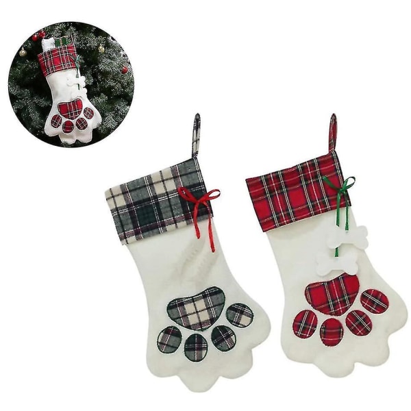 2 pcs Christmas stockings for pets 45 X 20 cm in size Christmas stockings with dog paws Christmas stockings Christmas gifts for children - red/blue