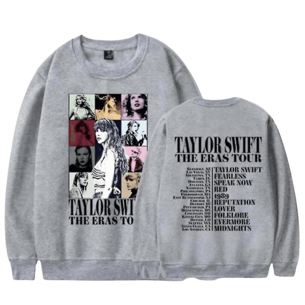 Taylor Swift The Eras Tour Print Unisex collegepaita pitkähihainen Crewneck Casual Löysä pusero Topit Fanit Lahjat Miehille Naiset XL Grey