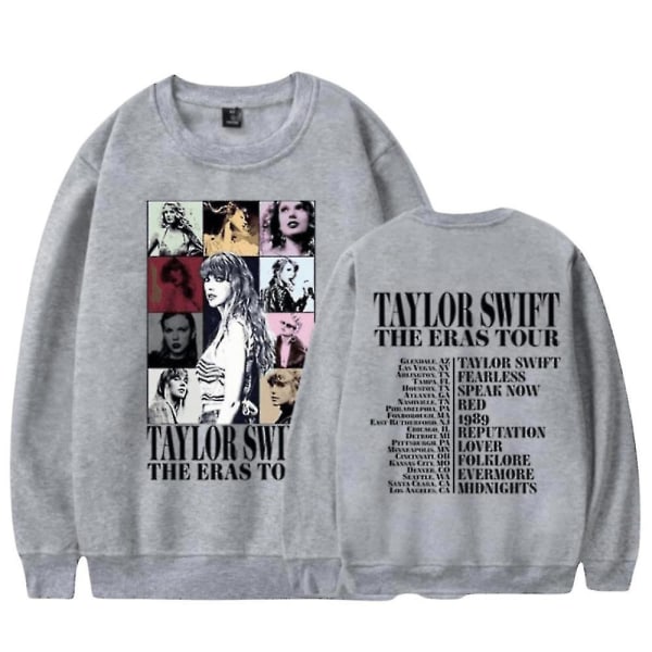 Taylor Swift The Eras Tour Print Unisex Sweatshirt Langærmet Rund Hals Casual Løs Pullover Top Fans Gaver Til Mænd Kvinder XL Grey