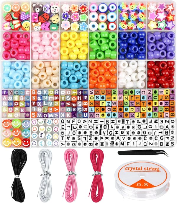 TEMU armbandspärlor, ponnypärlor, pärlor av polymerlera, smiley-pärlor, smyckesbokstavspärlor Set