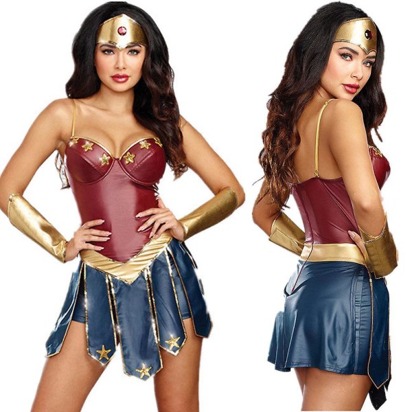 Wonder Woman-dräkt för vuxna kvinnor DC Comics superhjälte-outfit Halloween-karneval cosplay-festklädsel fullständig uppsättning S